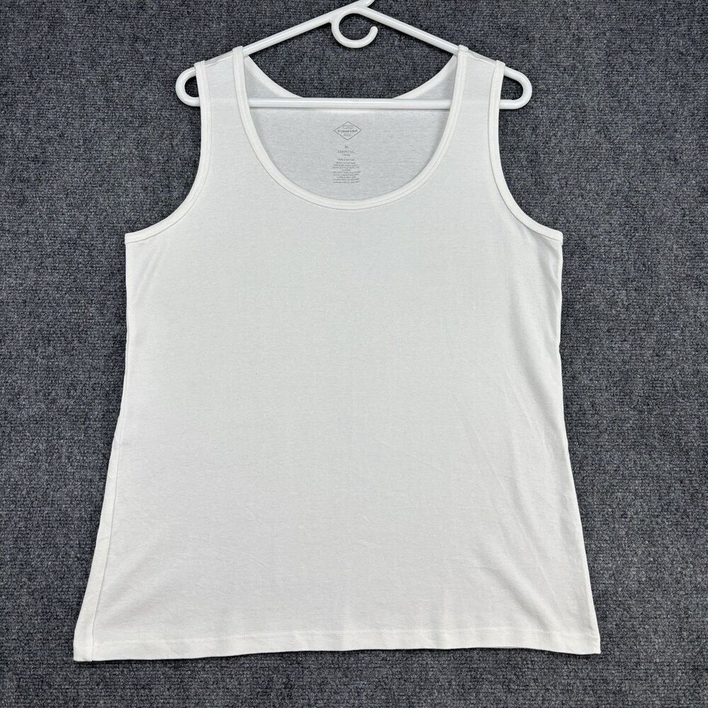 St Johns Bay Womens XL White Essential Tank Top Scoop Neck Cotton